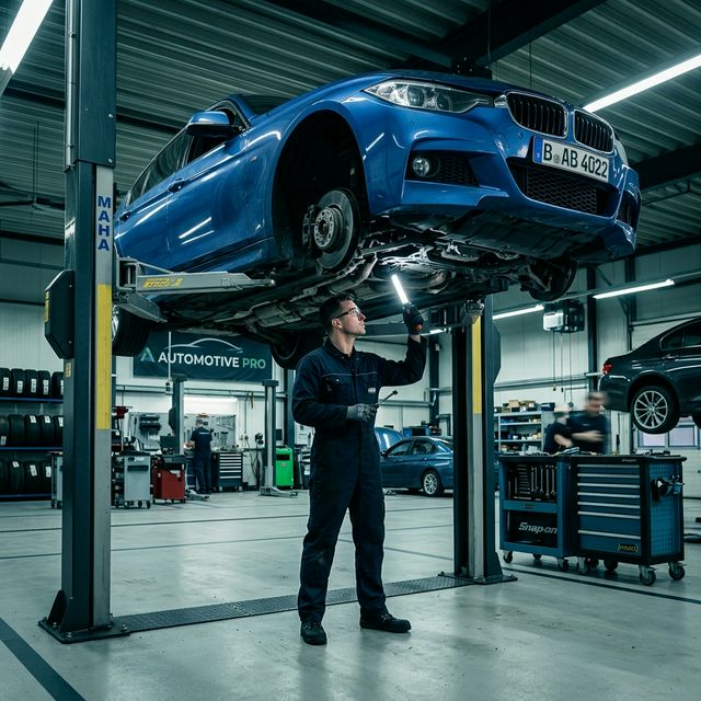 Automotive workshop with a vehicle raised on a hoist, representing real-world parts and labour pressure